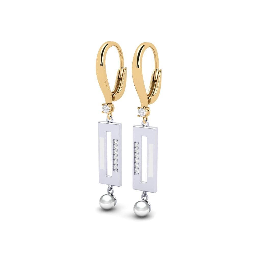 14k Oro Amarillo & Blanco Zafiro blanco Pendiente de mujer Bistr