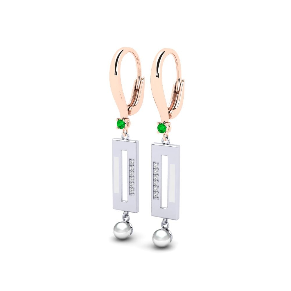 14ct Rose / White Gold Emerald Women's Earring Bistr