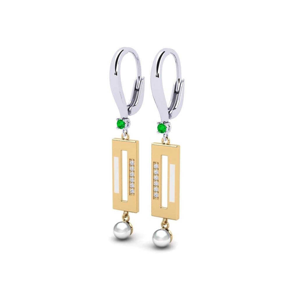 18ct White & Yellow Gold Emerald Women's Earring Bistr