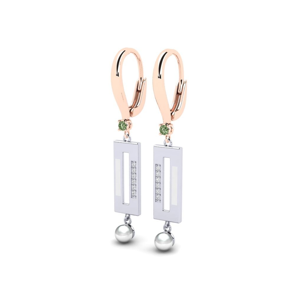 9k Oro Rosa & Blanco Diamante Verde Pendiente de mujer Bistr