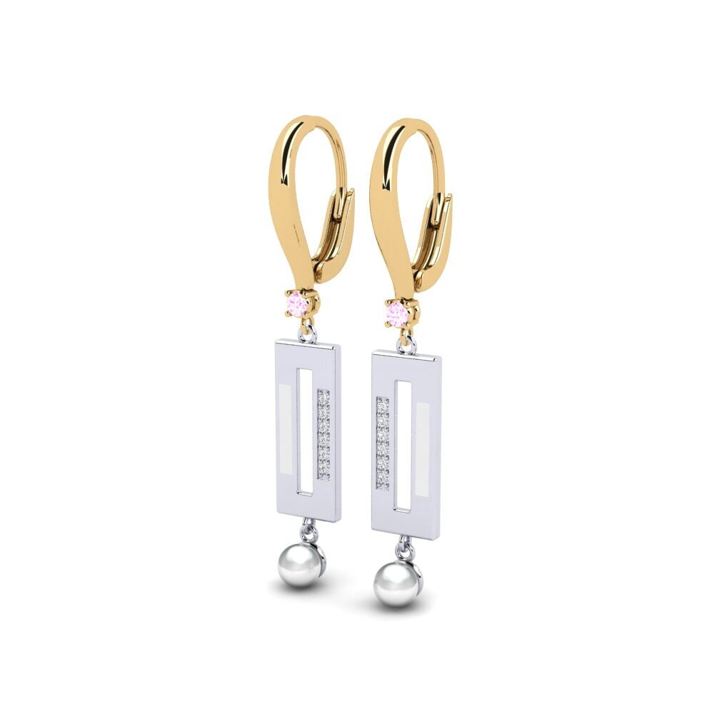 14ct Yellow & White Gold Pink Sapphire Women's Earring Bistr