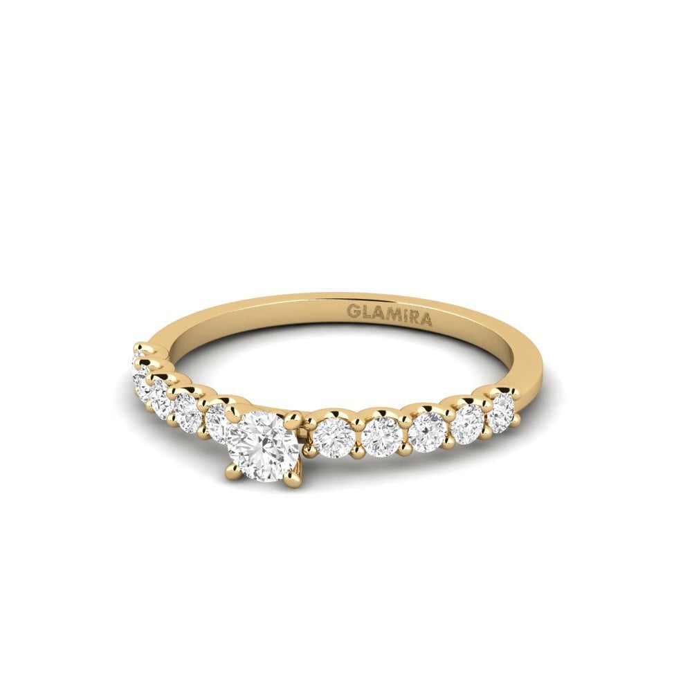 18k Oro Amarillo Zafiro blanco Anillo de compromiso Institutionalize