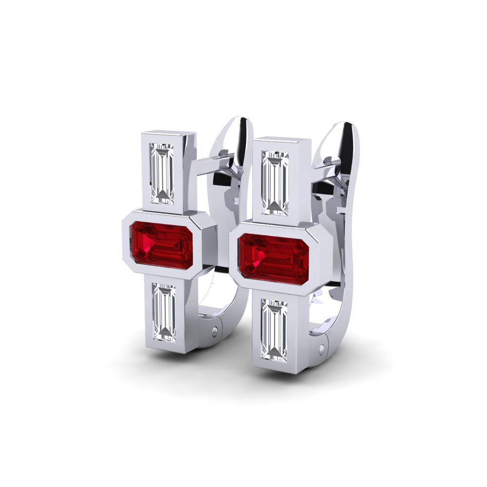 Emerald Cut Red Zirconia Women's Earring Pedrera