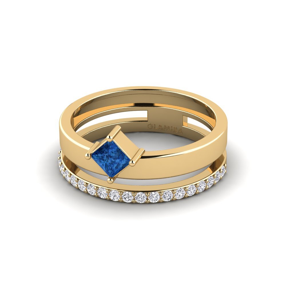 Zircônia azul escuro Anel Petitfleur