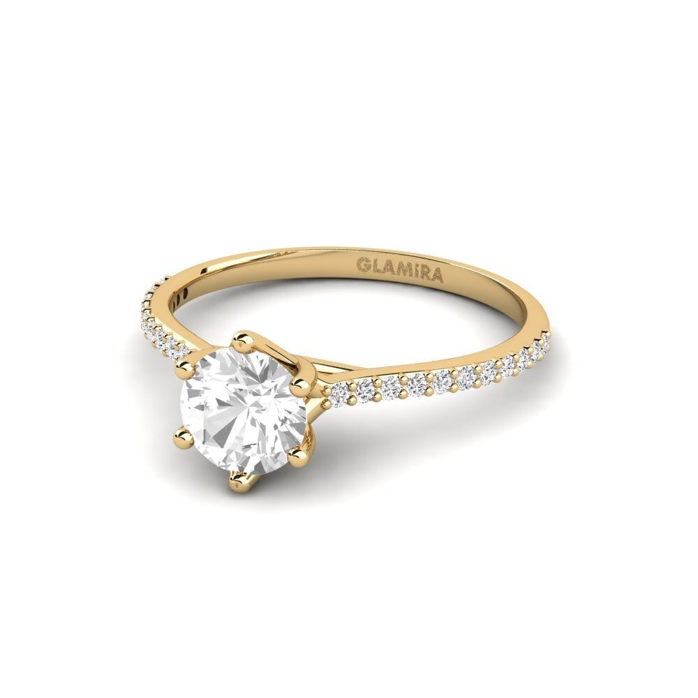 18k Oro Amarillo Zafiro blanco Anillo de compromiso Villeparis