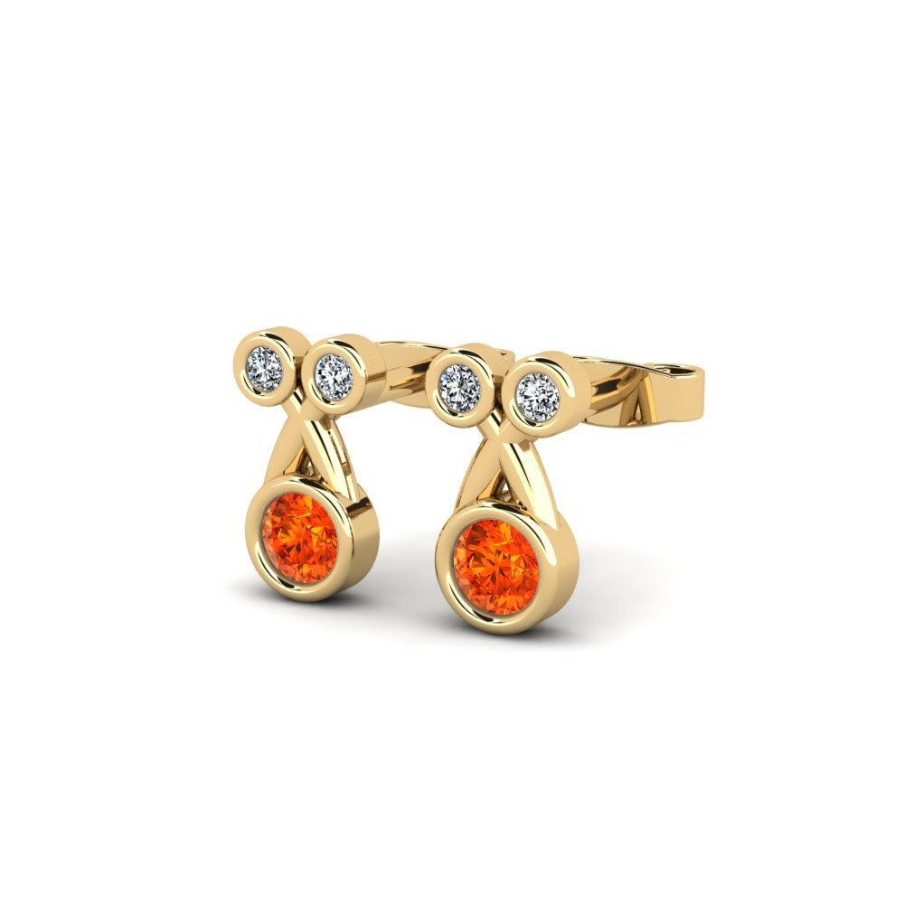 14ct Yellow Gold Orange Sapphire Women's Earring Autt