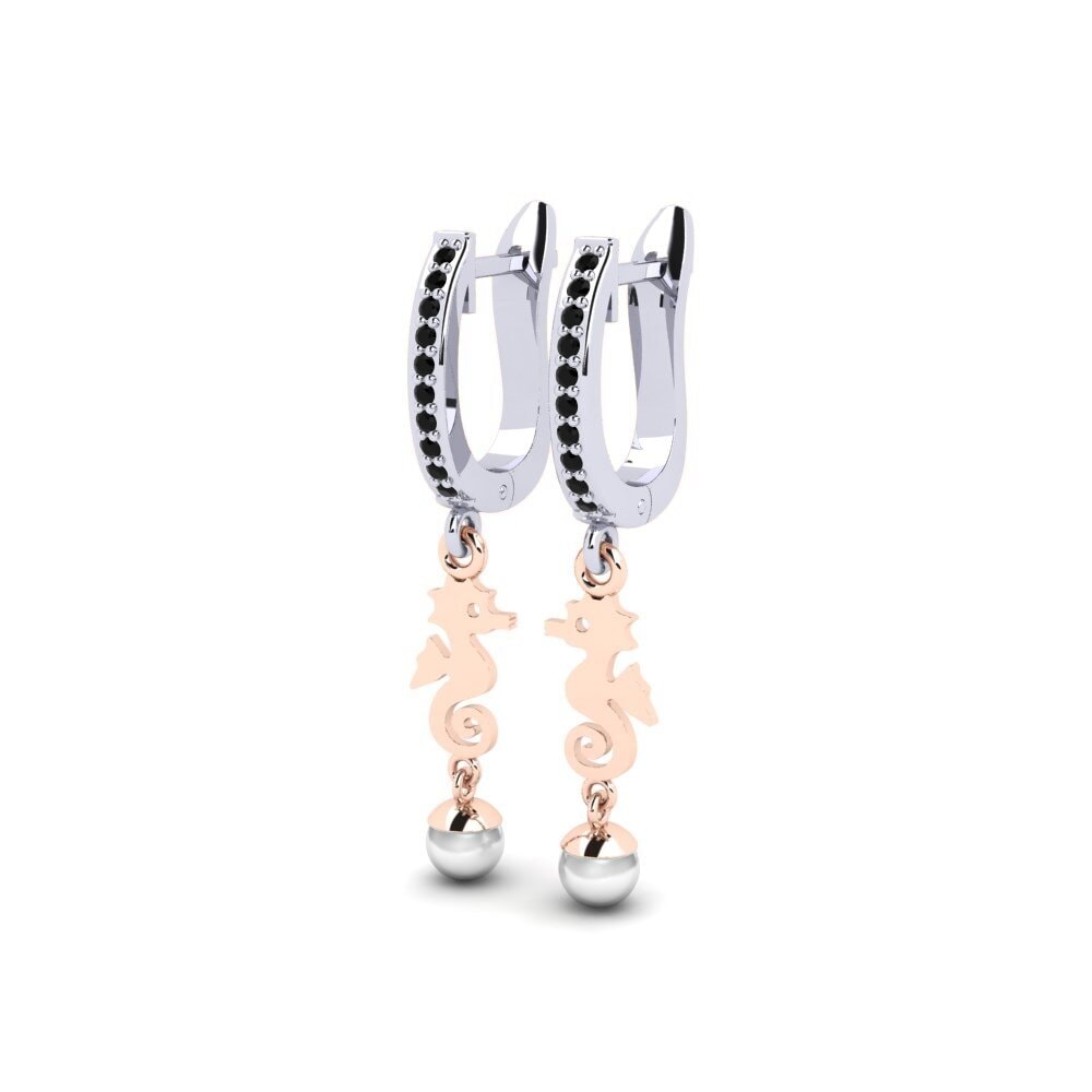 14ct White & Rose Gold Black Onyx Women's Earring Bakerer
