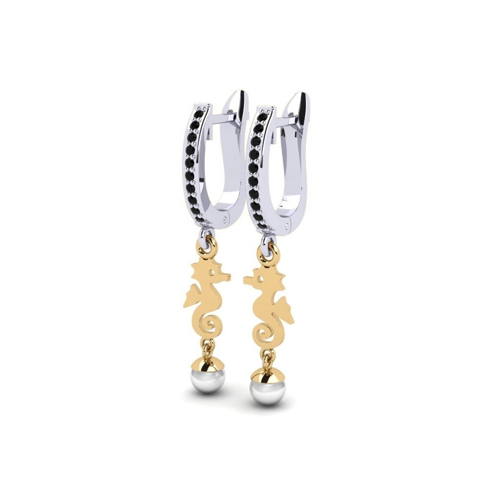 9ct White & Yellow Gold Black Diamond Women's Earring Bakerer