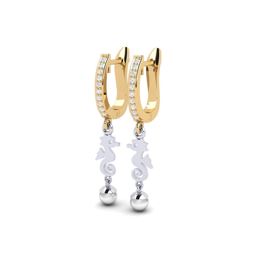 14k Oro Amarillo & Blanco Zafiro blanco Pendiente de mujer Bakerer