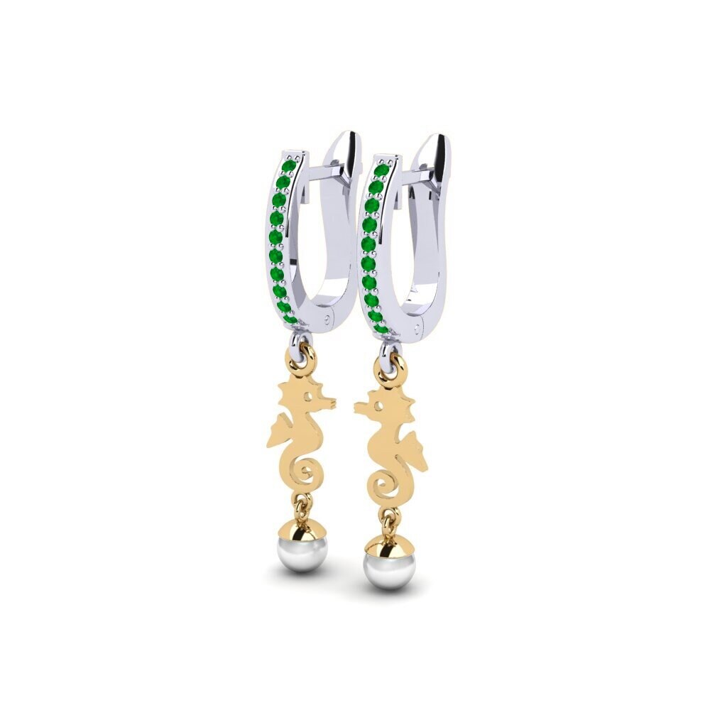 18ct White & Yellow Gold Emerald Women's Earring Bakerer