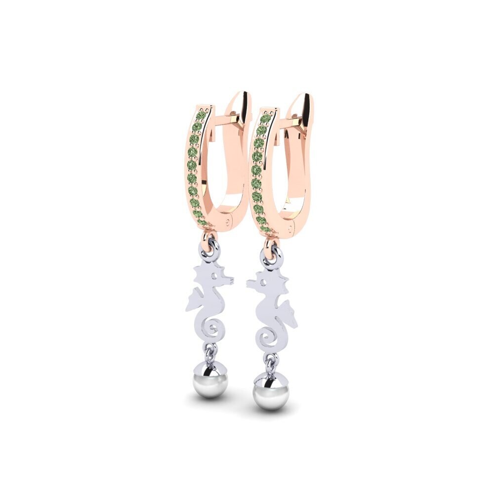 9k Oro Rosa & Blanco Diamante Verde Pendiente de mujer Bakerer