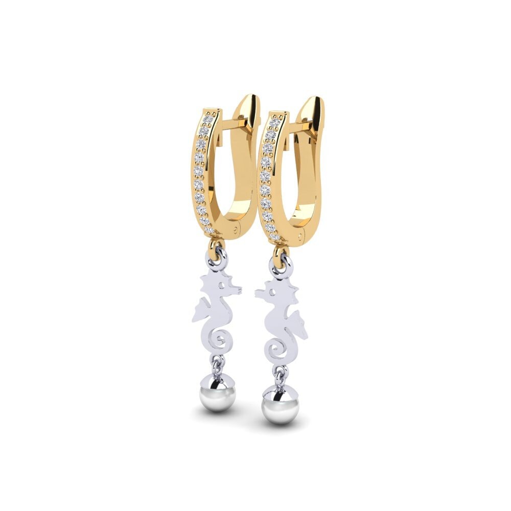 14k Oro Amarillo & Blanco Diamante cultivado en laboratorio Pendiente de mujer Bakerer