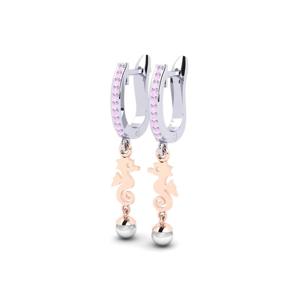 14k Oro Blanco & Rosa Zafiro Rosado Pendiente de mujer Bakerer