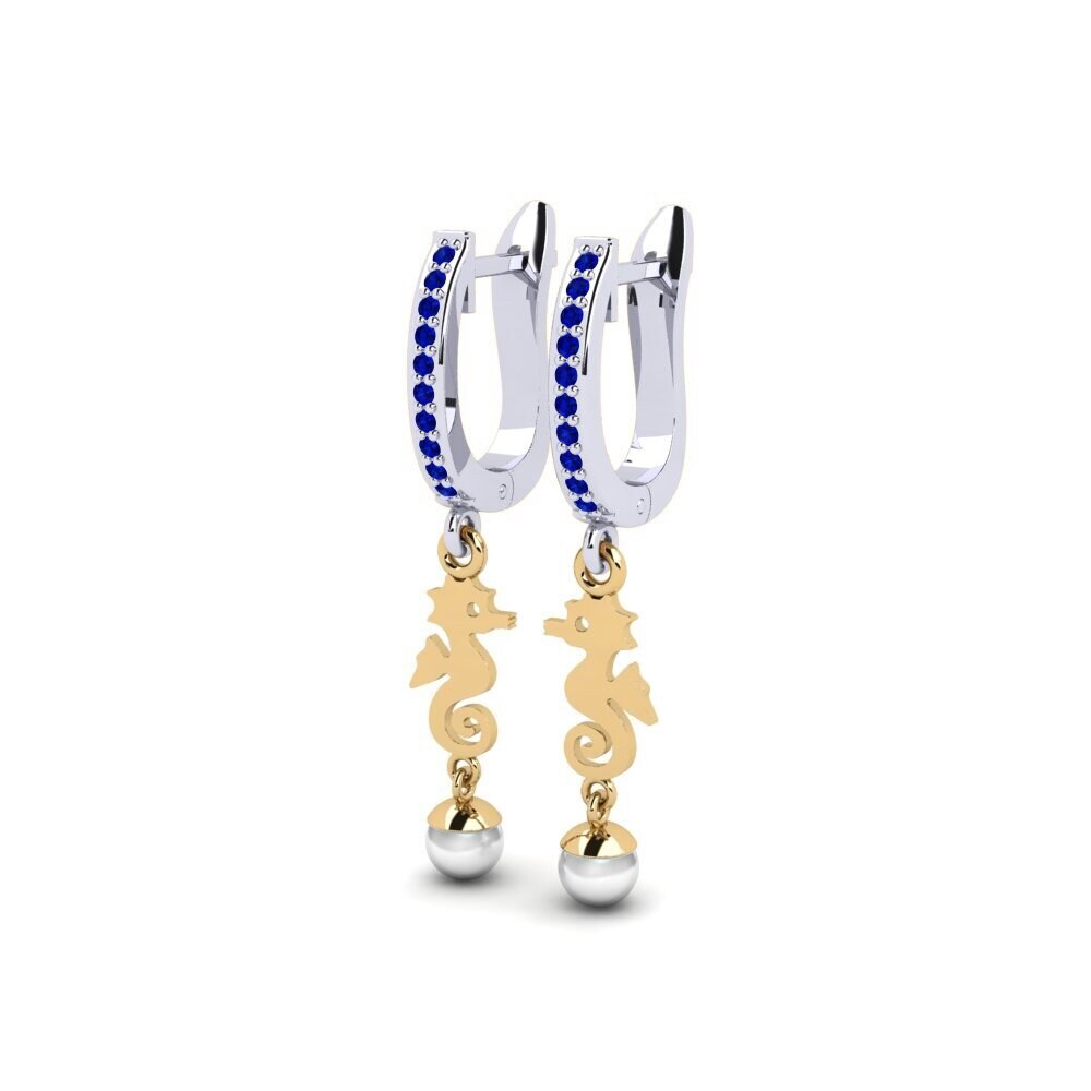 14ct White & Yellow Gold Sapphire Women's Earring Bakerer