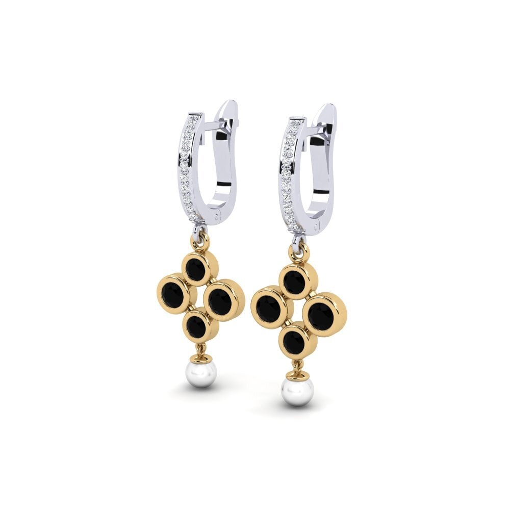 9ct White & Yellow Gold Black Diamond Women's Earring Bandless