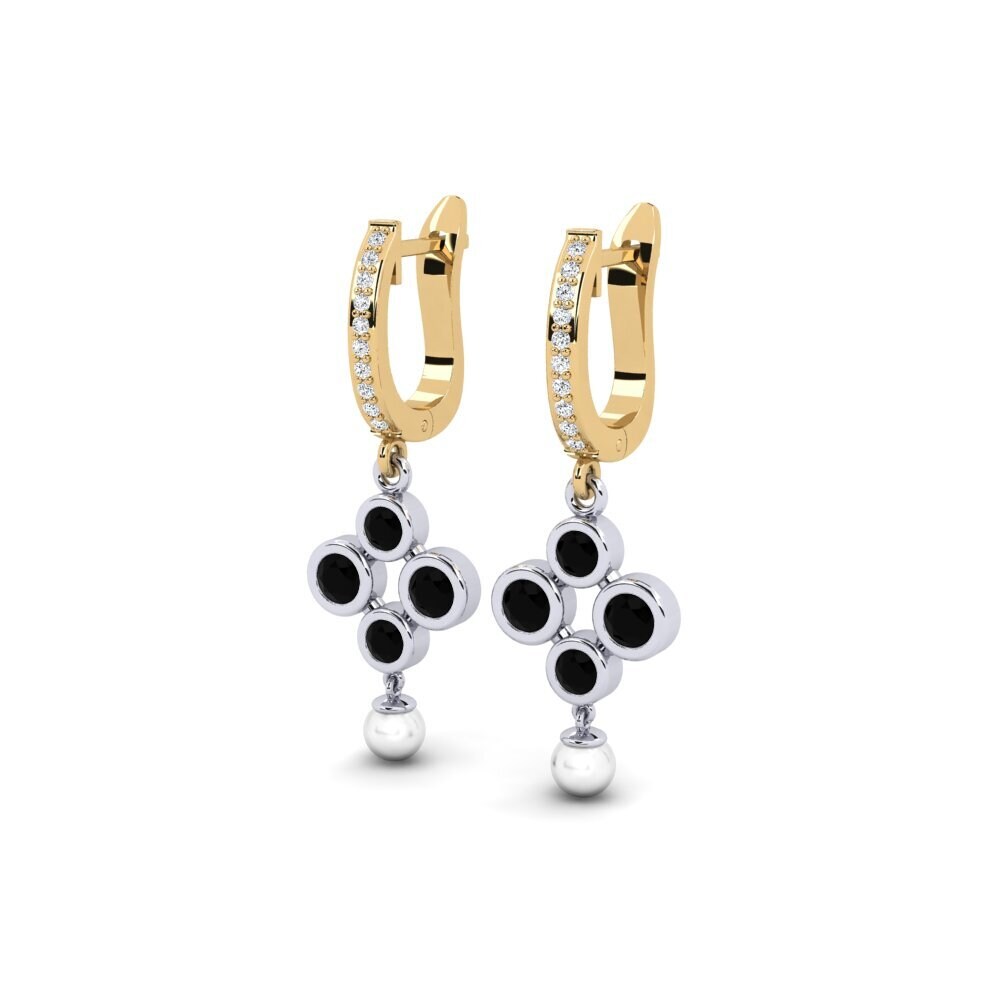 9ct Yellow & White Gold Black Diamond Women's Earring Bandless