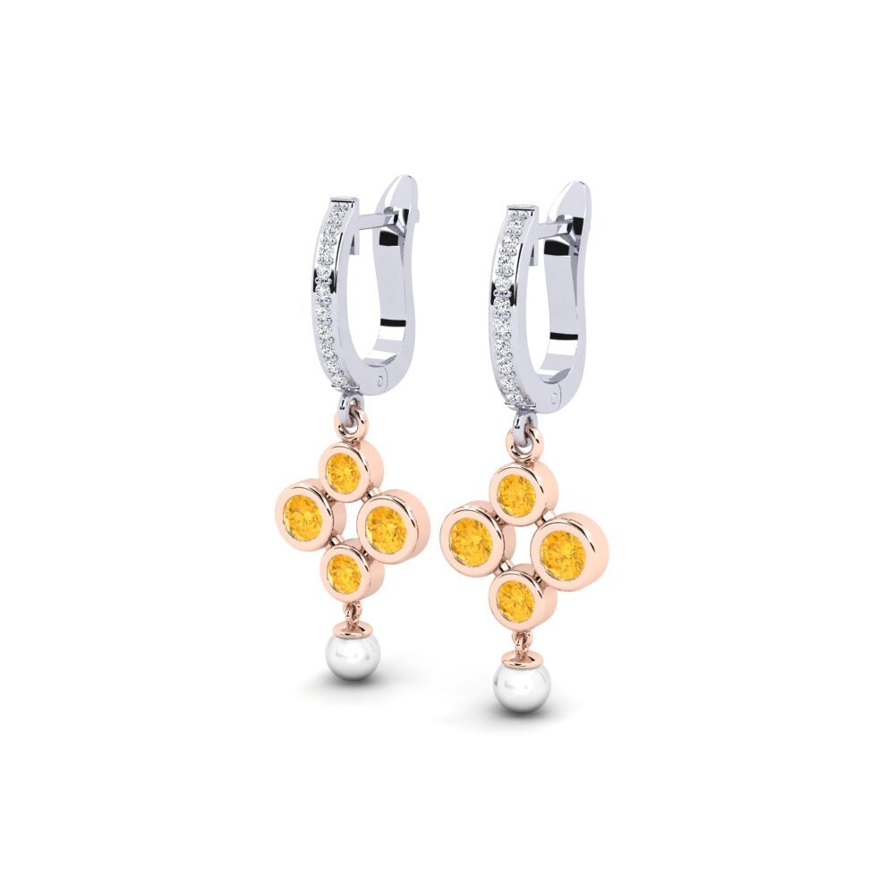 9ct White & Rose Gold Citrine Women's Earring Bandless