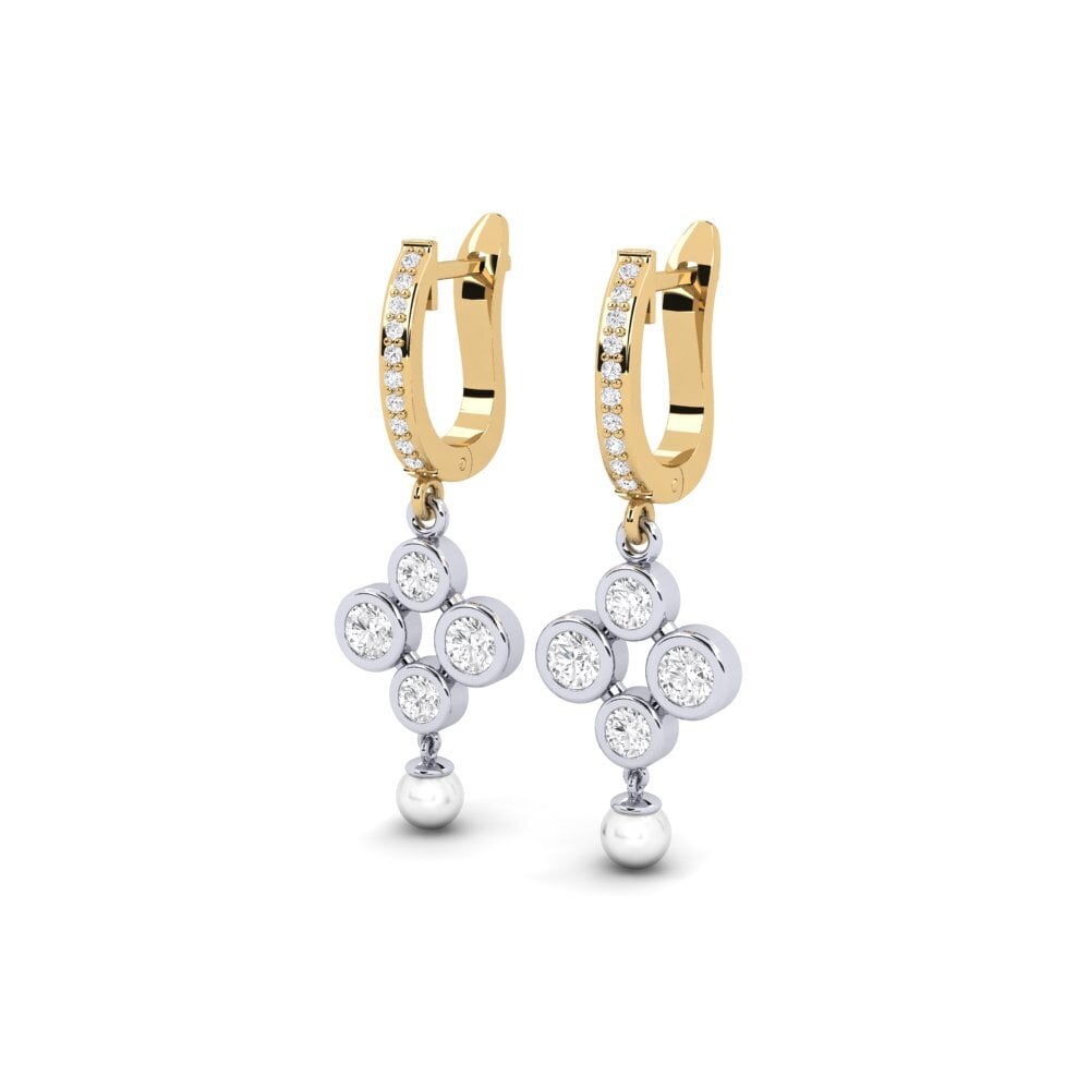 14k Oro Amarillo & Blanco Zafiro blanco Pendiente de mujer Bandless