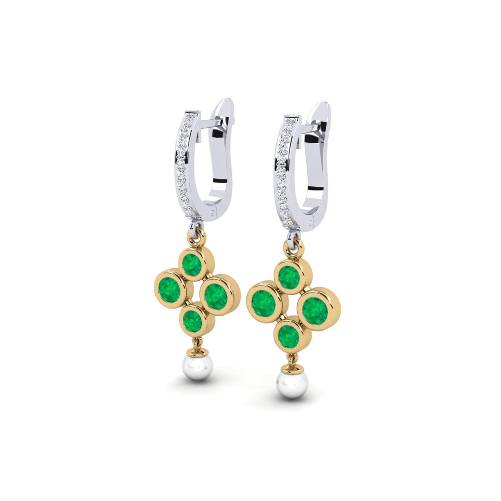 18ct White & Yellow Gold Emerald Women's Earring Bandless