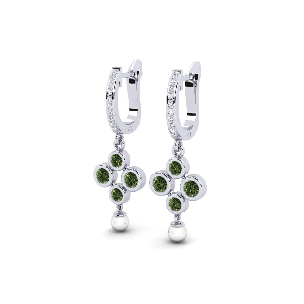 14ct White Gold Green Sapphire Women's Earring Bandless