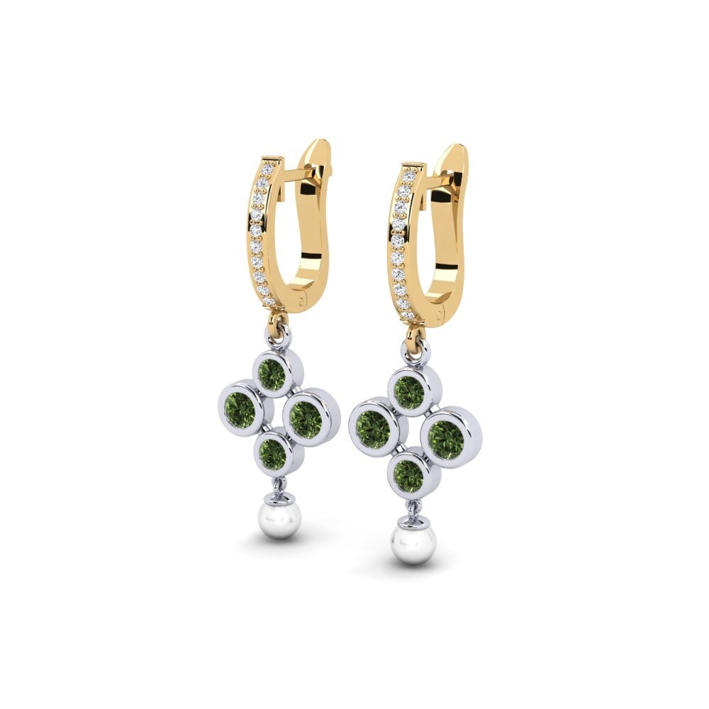 14ct Yellow & White Gold Green Sapphire Women's Earring Bandless