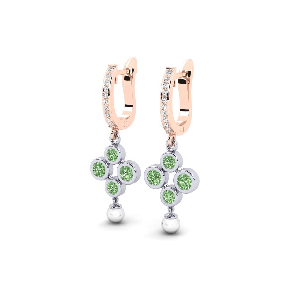 9k Oro Rosa & Blanco Diamante Verde Pendiente de mujer Bandless