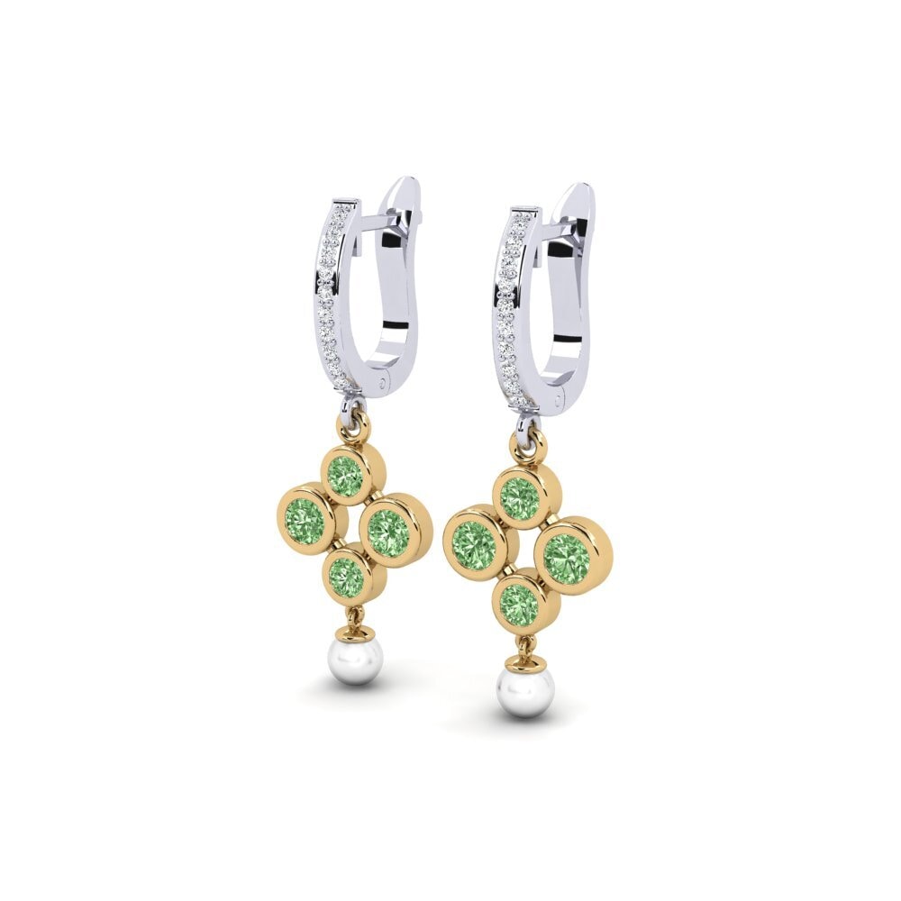 9ct White & Yellow Gold Green Diamond Women's Earring Bandless