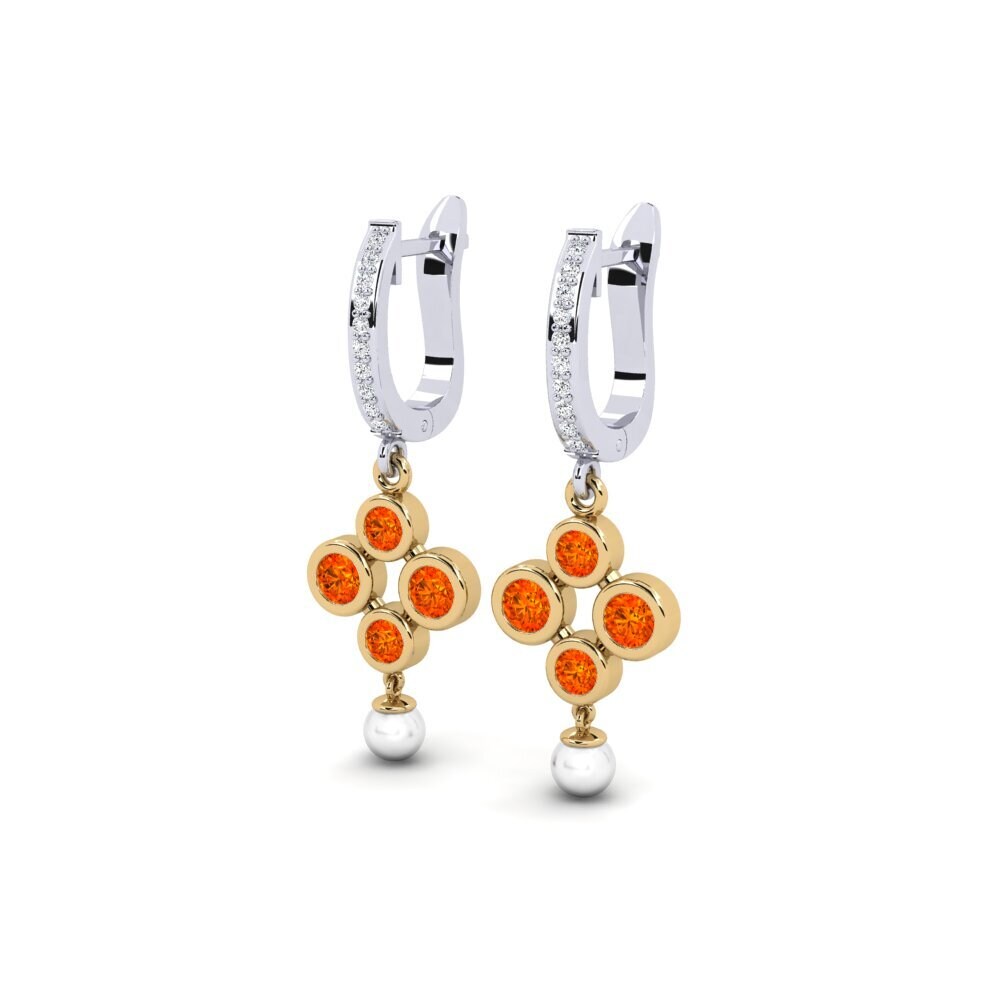 9ct White & Yellow Gold Orange Sapphire Women's Earring Bandless