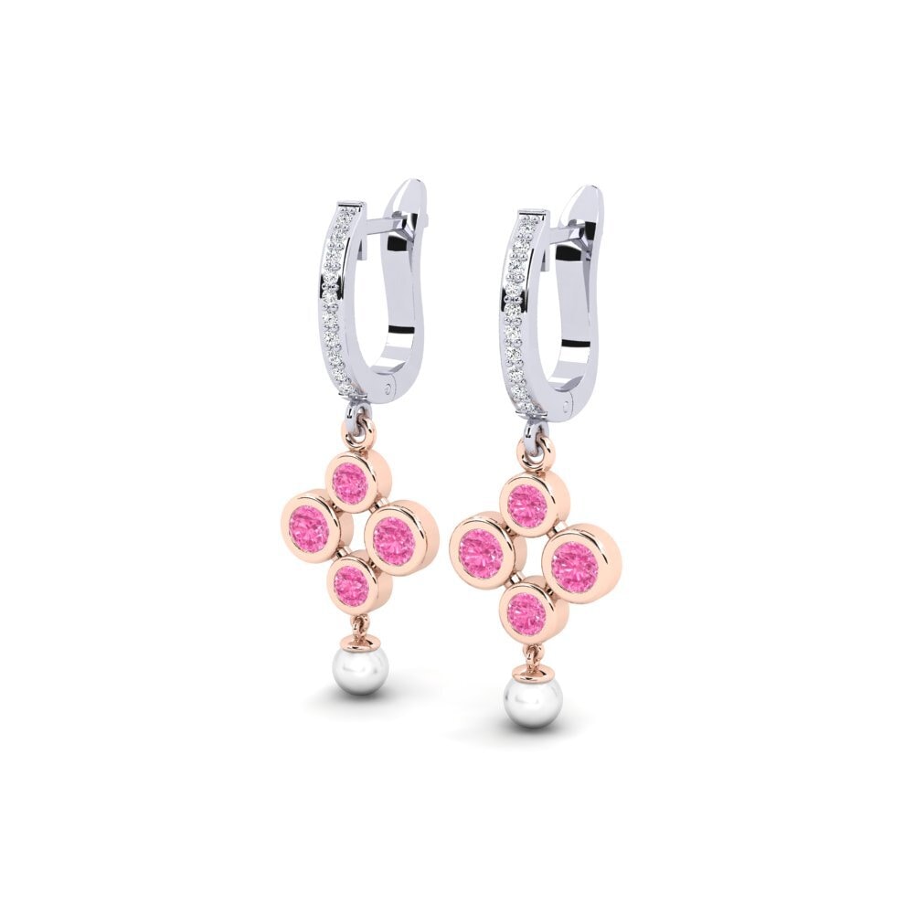 14k Oro Blanco & Rosa Zafiro Rosado Pendiente de mujer Bandless