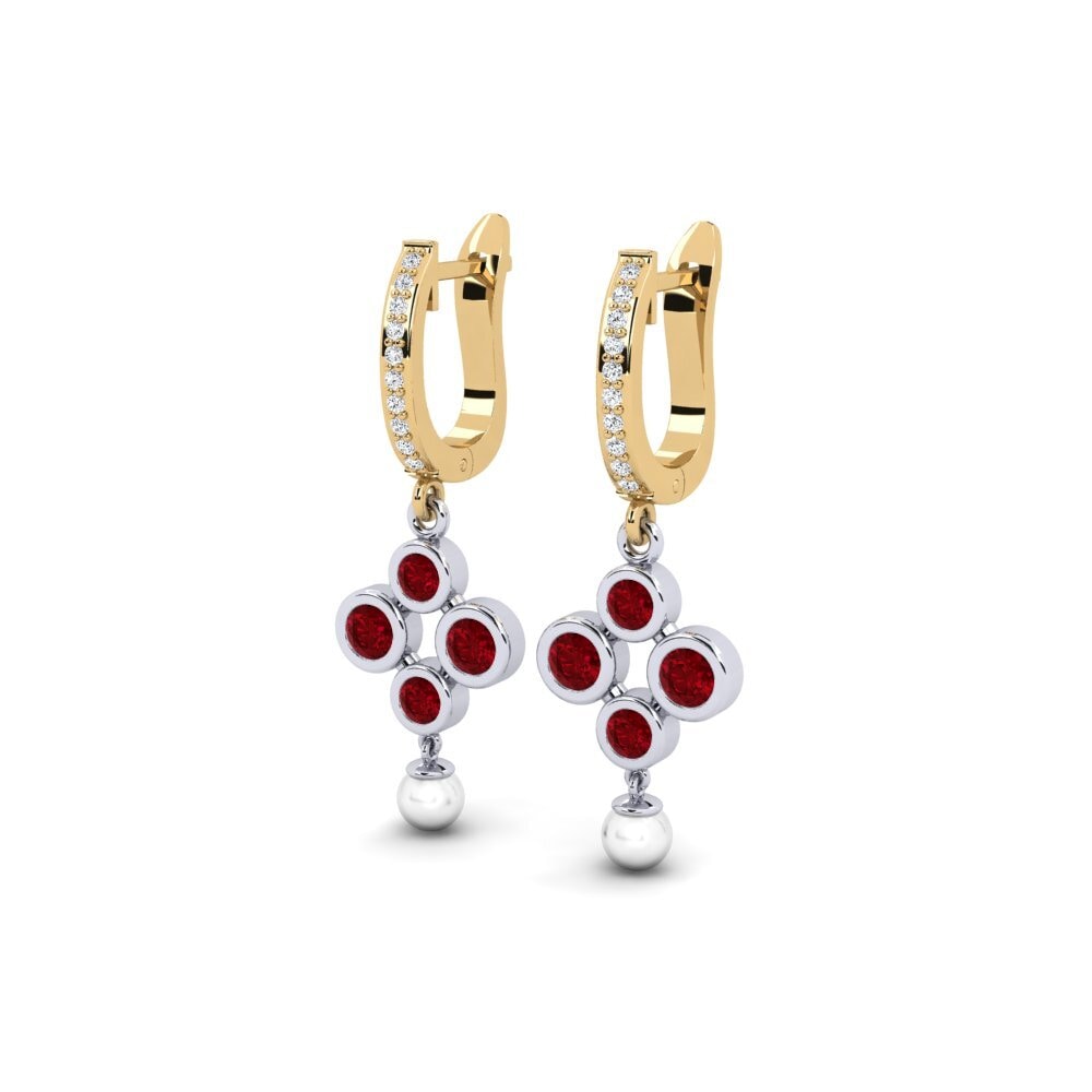 9ct Yellow & White Gold Red Zirconia Women's Earring Bandless