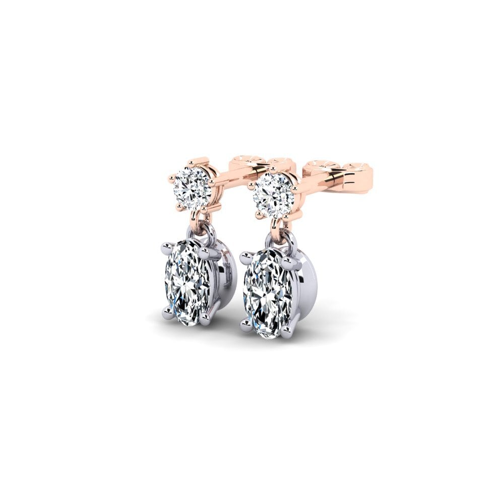 14k Oro Blanco & Rosa Ovalado Pendiente de mujer Bedderas