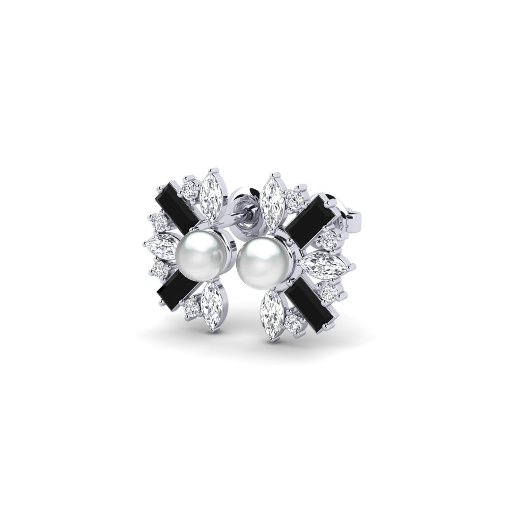 White Silver Black Diamond Women's Earring Trouville