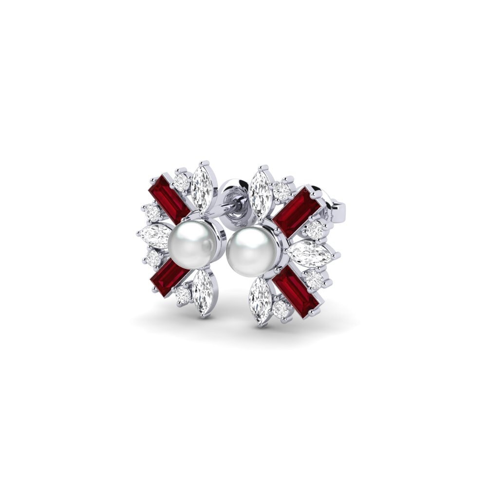 9k White Gold Red Zirconia Women's Earring Trouville