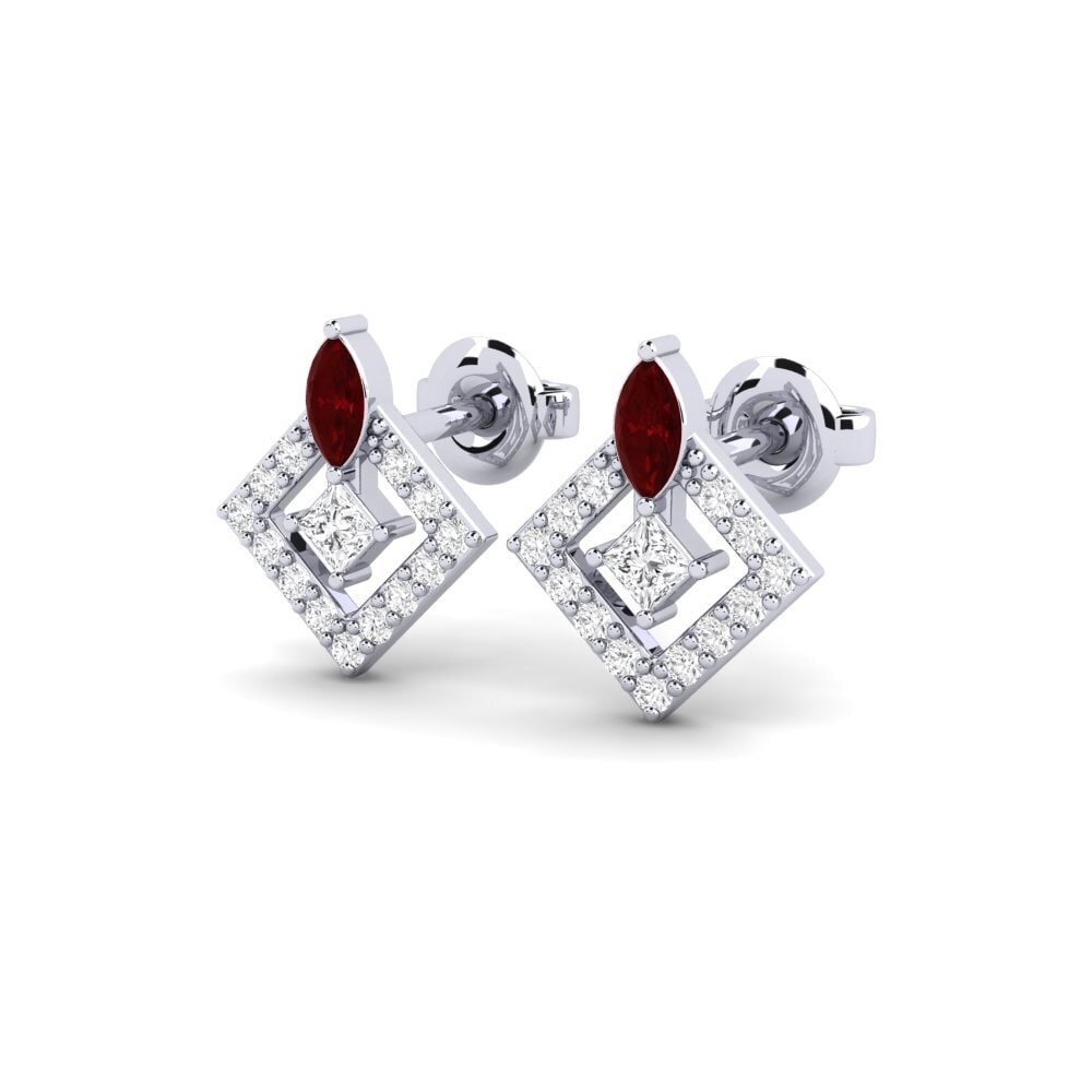 9k White Gold Red Zirconia Women's Earring Vannes