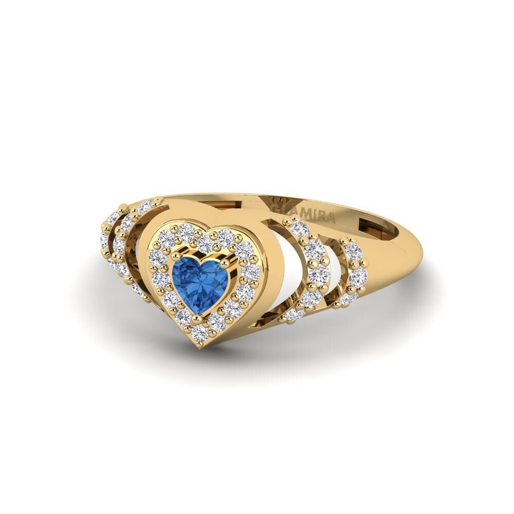 14ct Yellow Gold Dark Blue Zirconia Ring Versailles