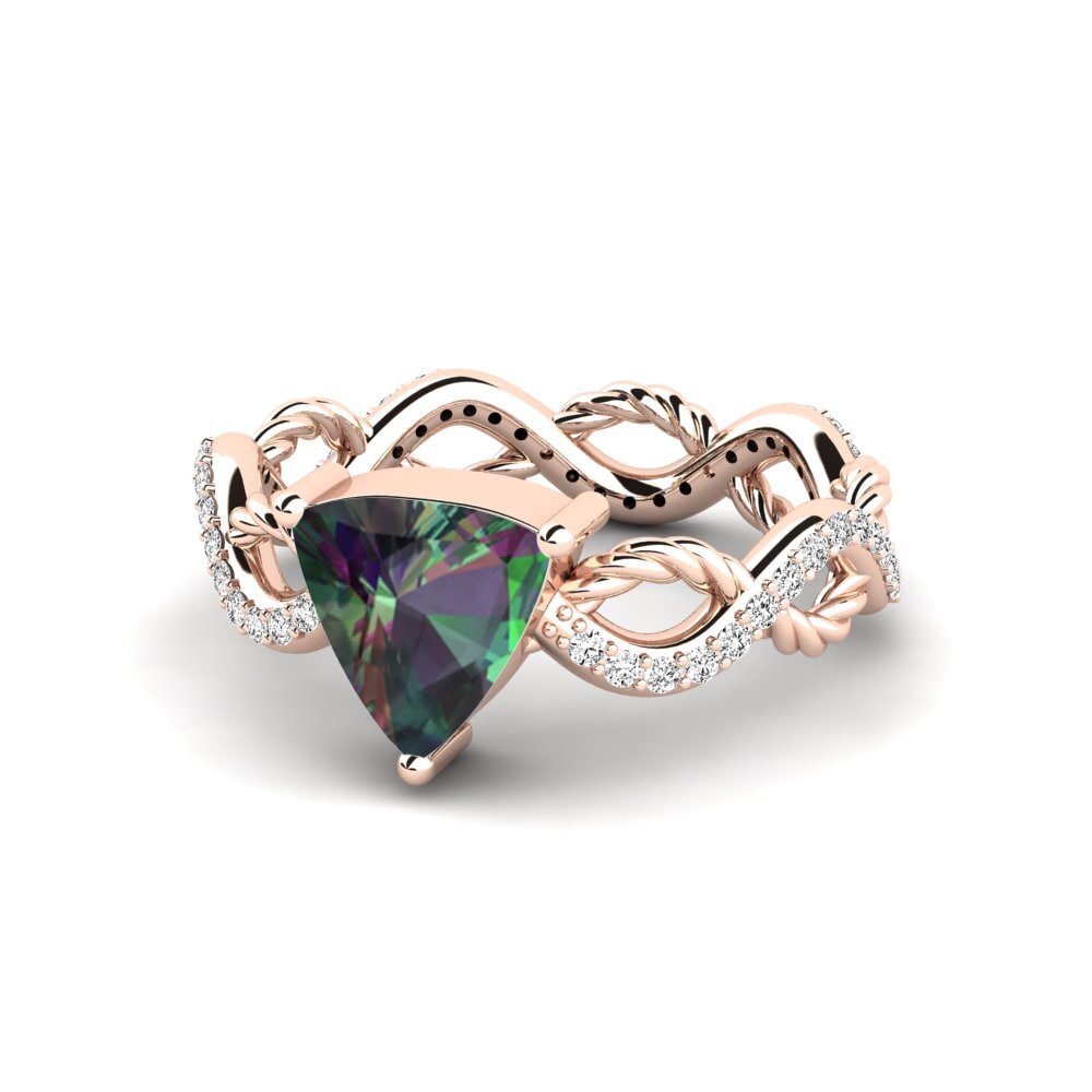 14k Oro Rosa Topacio Místico Anillo de compromiso Creably