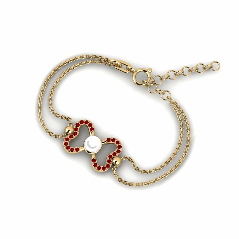 585 Oro Giallo Rotondo Zircone Rosso Bracciale da donna Eucca