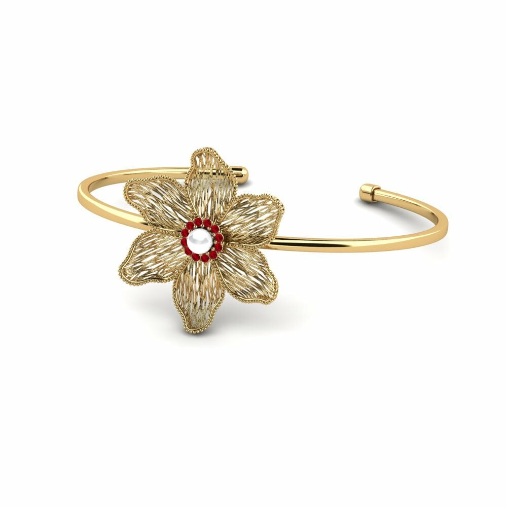585 Oro Giallo Rotondo Zircone Rosso Bracciale da donna Jeebushee