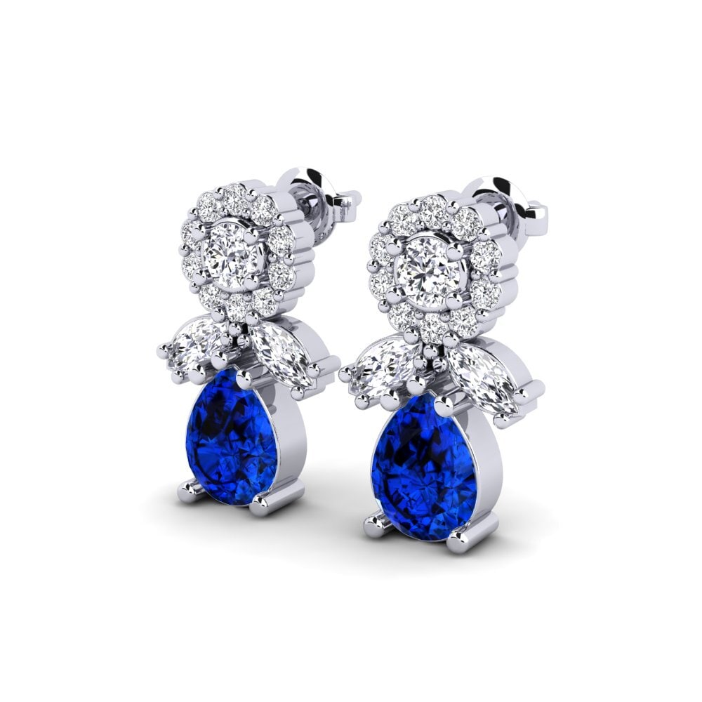 Pear Sapphire (Lab Created) SYLVIE Earring Srebro