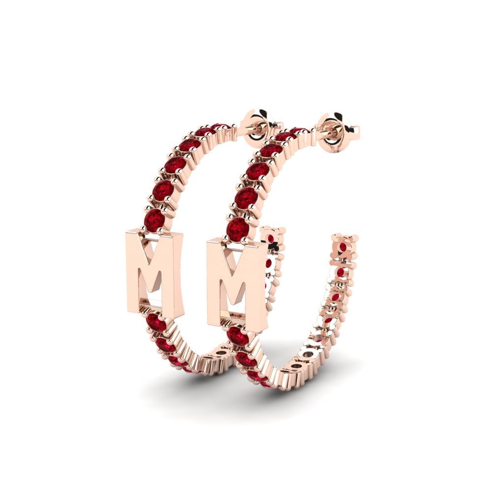 14k Oro Rosa Circonita Roja SYLVIE Pendientes Sereba - M