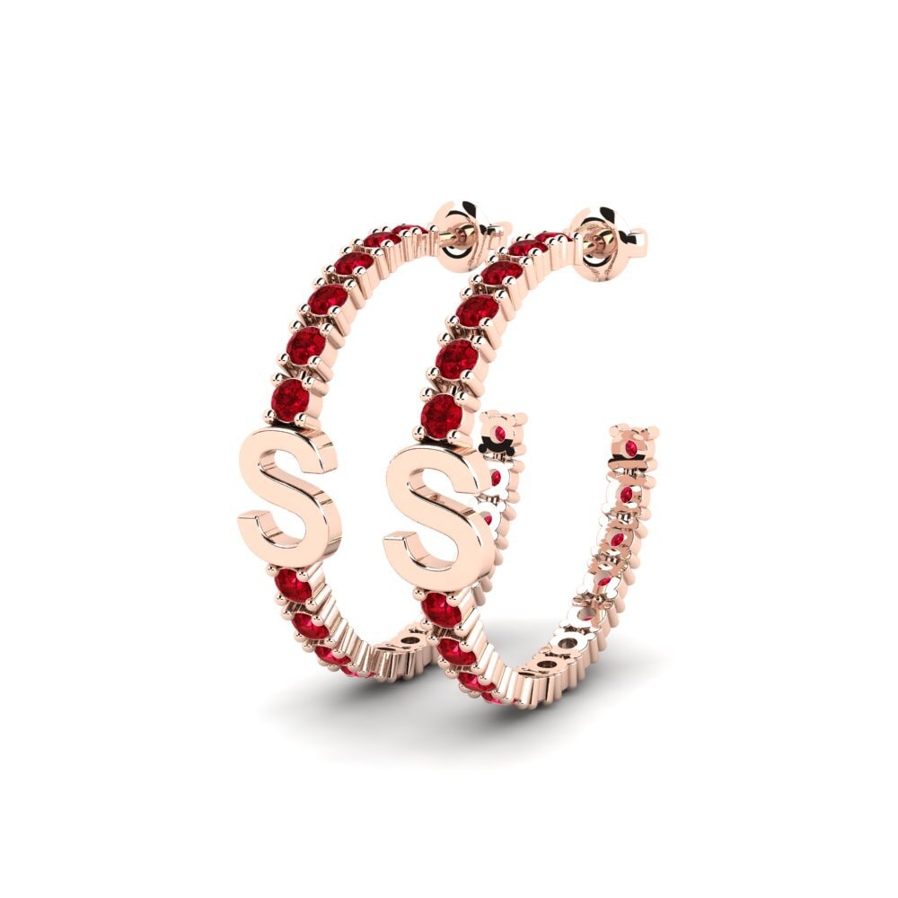 14k Oro Rosa Circonita Roja SYLVIE Pendientes Sereba - S