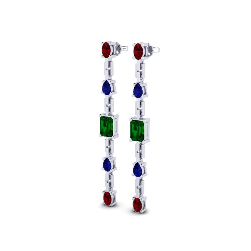 18k Oro Blanco Circonita Verde SYLVIE Pendientes Sogno
