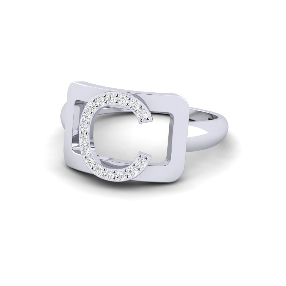 18k Oro Blanco Redondo SYLVIE Anillo Teselya - C