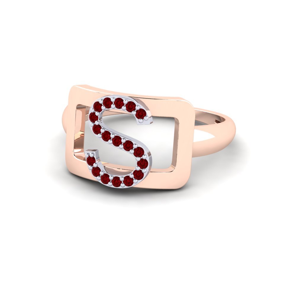 14K Rose & White Gold Red Zirconia SYLVIE Ring Teselya - S
