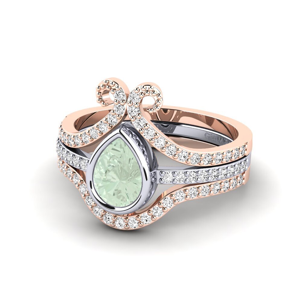 14ct Rose & White Gold Green Amethyst Ring Andass - SET