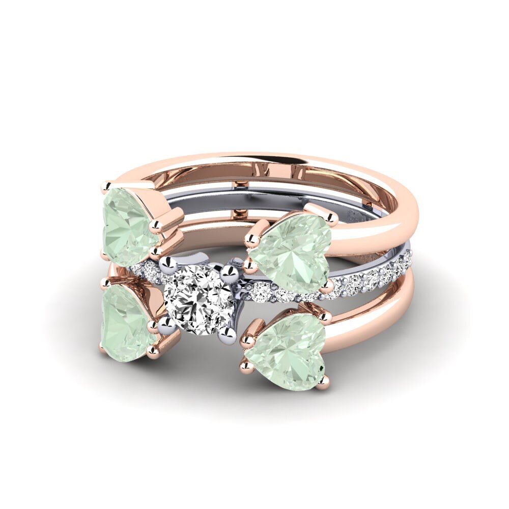 14ct Rose & White Gold Green Amethyst Ring Biceng - SET