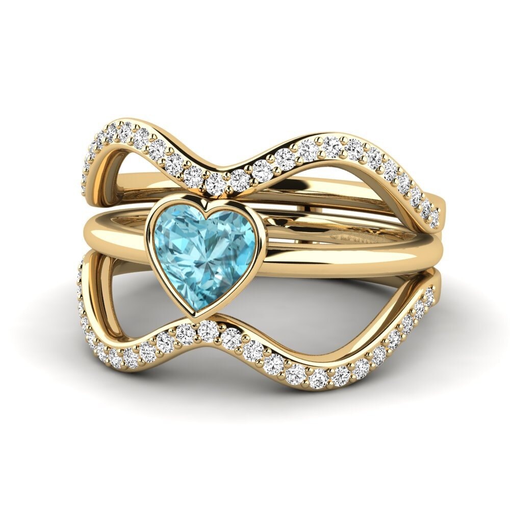 Corazón Circón Azul Anillo Bifin - SET