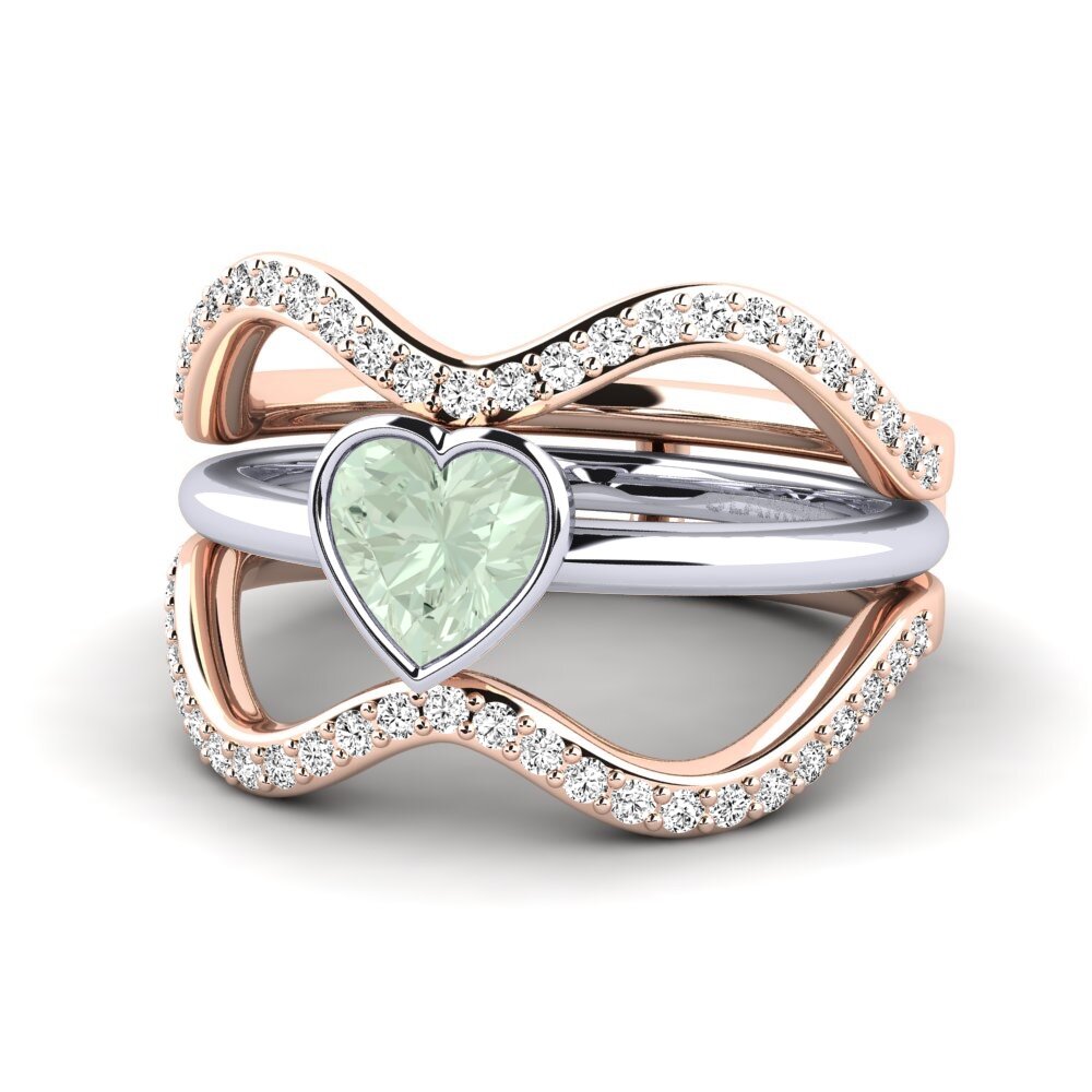 14ct Rose & White Gold Green Amethyst Ring Bifin - SET