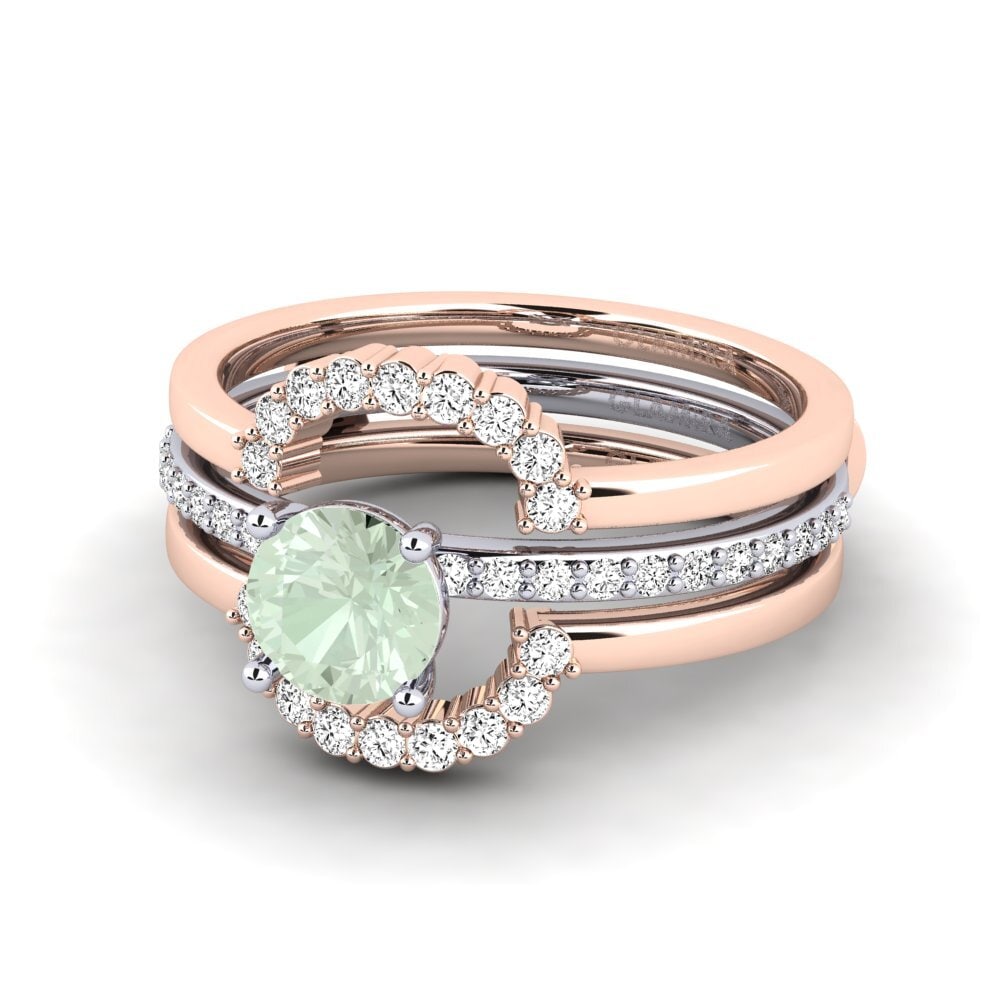 14ct Rose & White Gold Green Amethyst Ring Enendr - SET