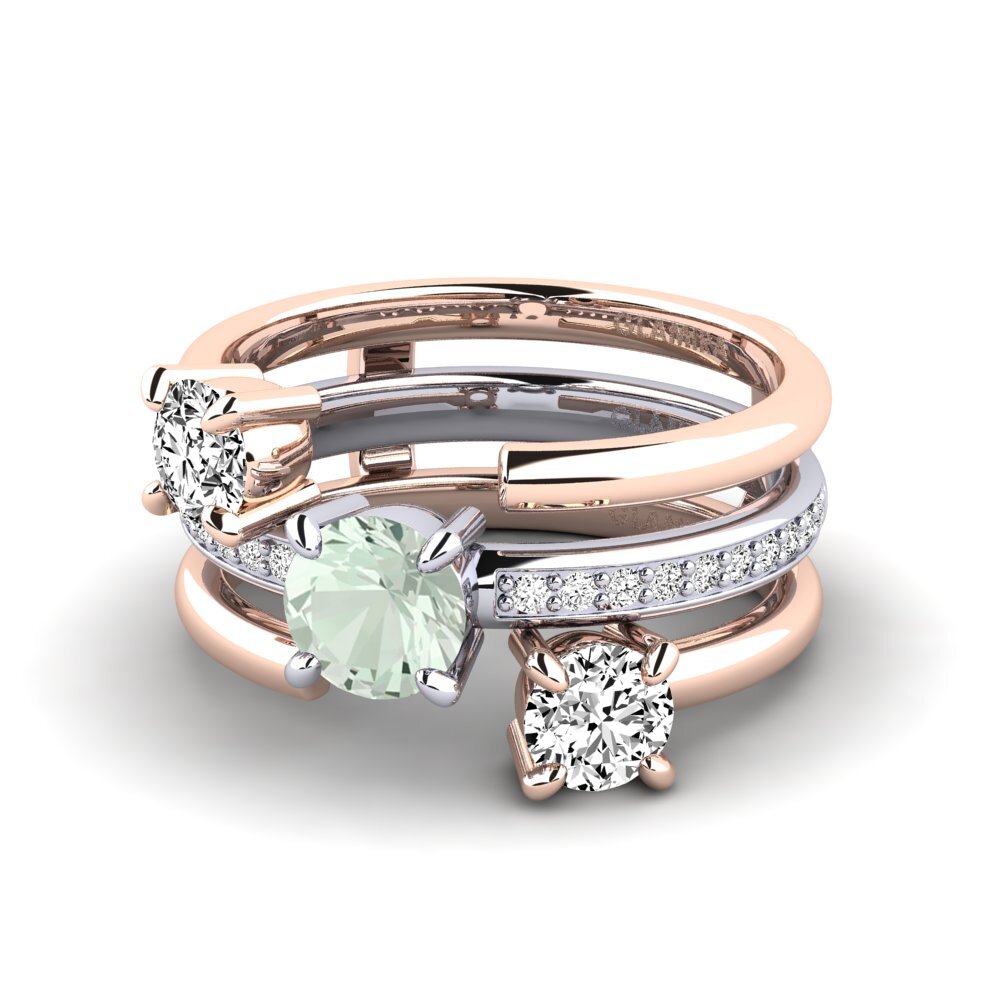 14ct Rose & White Gold Green Amethyst Ring Fidgin - SET